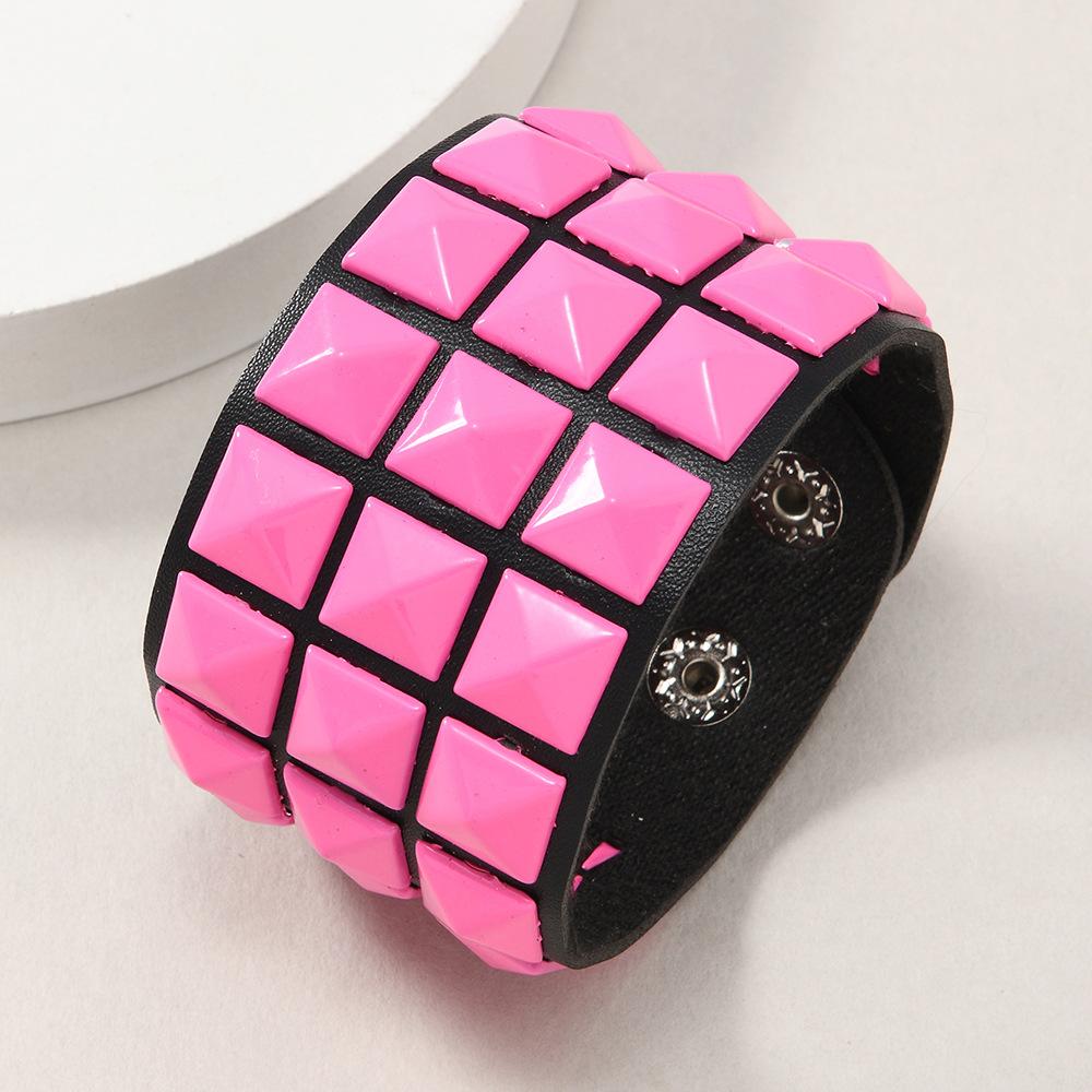 Punk Hip-Hop Rhinestone Bracelet Retro Western Wasteland Hottie Leather Snap Bracelet for Women Jewelry HUANZHI New