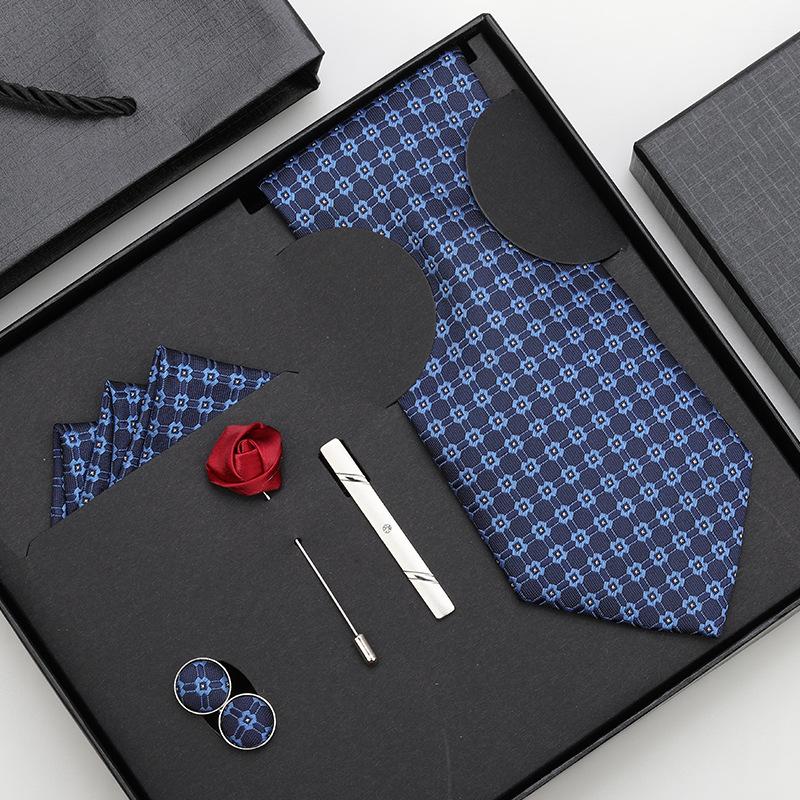 Tie Bow Tie Six-Piece Tie Men'S Dress Business Korean Edition Blue Black Red 8Cm Wedding Groom Tie