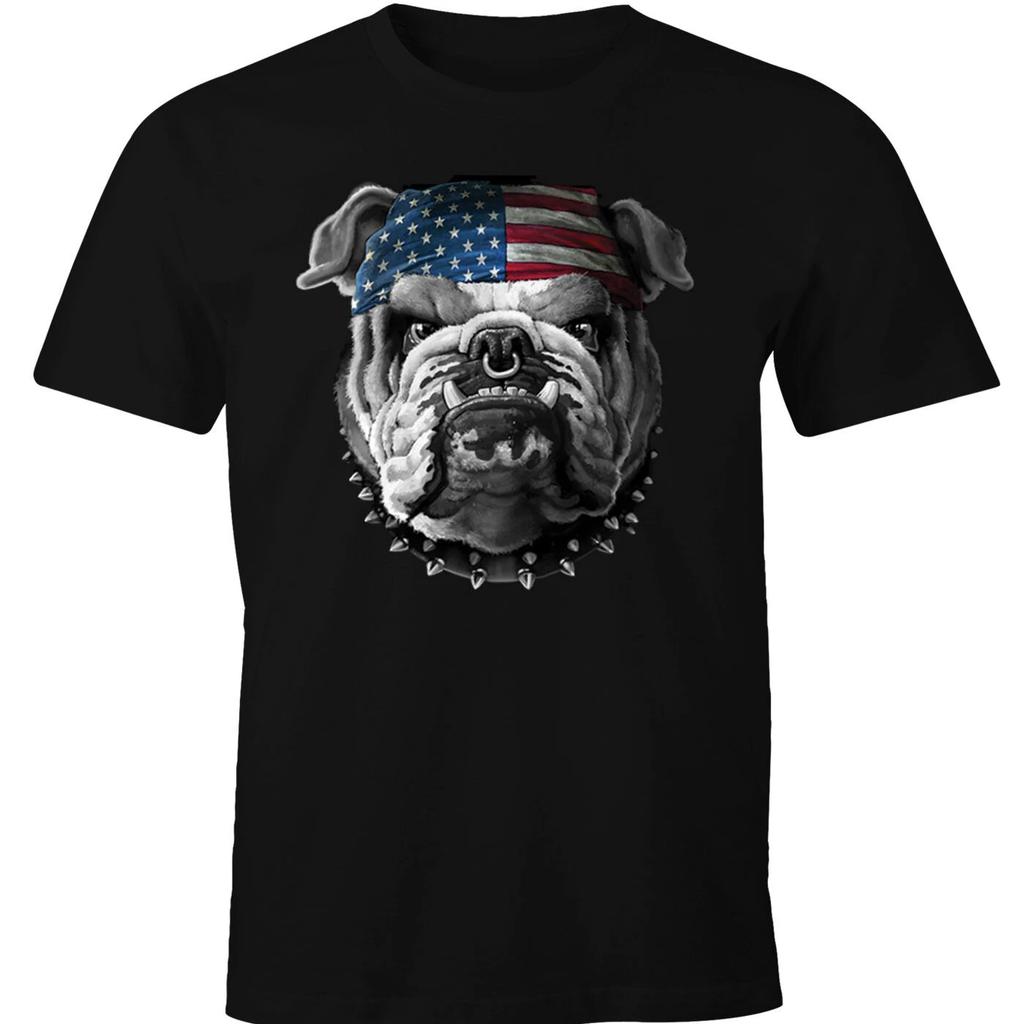 Cool Fashion American Flag Bulldog TShirt Summer 100 Cotton ONeck Short Sleeve Casual Unisexs Tshirt Size S3XL