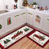 Christmas Red Plaid Pickup Truck Tree Snowflake Kitchen Rug Set Non Slip Washable Floor Mat Indoor Holiday Decor