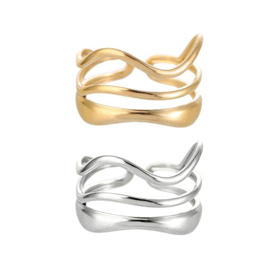 Women Ring Three Layer Irregular Lines Shape Adjustable Opening Design Finger Ring Stainless Steel Finger Band Versatile Jewelry Gift