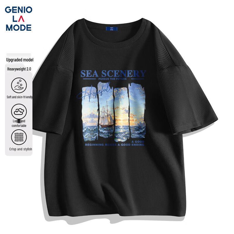 GENIOLAMODE Men s Waffle Knit Short-Sleeve T-Shirt M