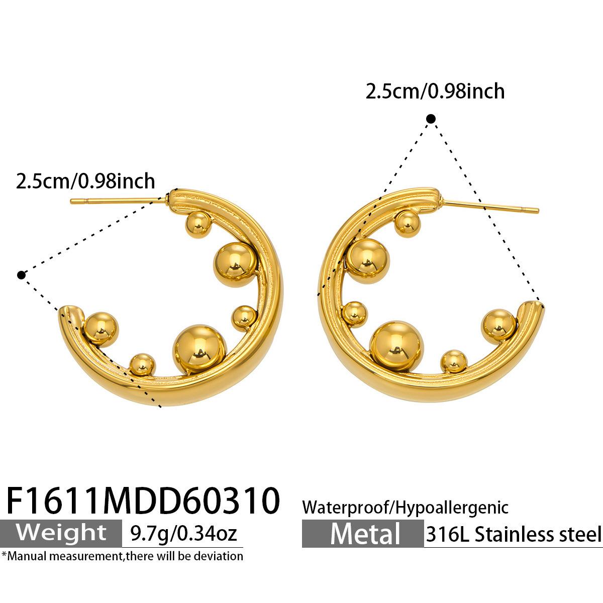 C-shaped Ear Hoop Stainless Steel 18K Gold Non-fading Geometric Sphere Smooth Trendy Elegant Women s Earrings