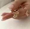 Nwe Stainless Steel 18 K Gold Plated Sun Rings For Women Natural Stone Inlaid In Hollow Metal Texture Ring Trendy Jewelry