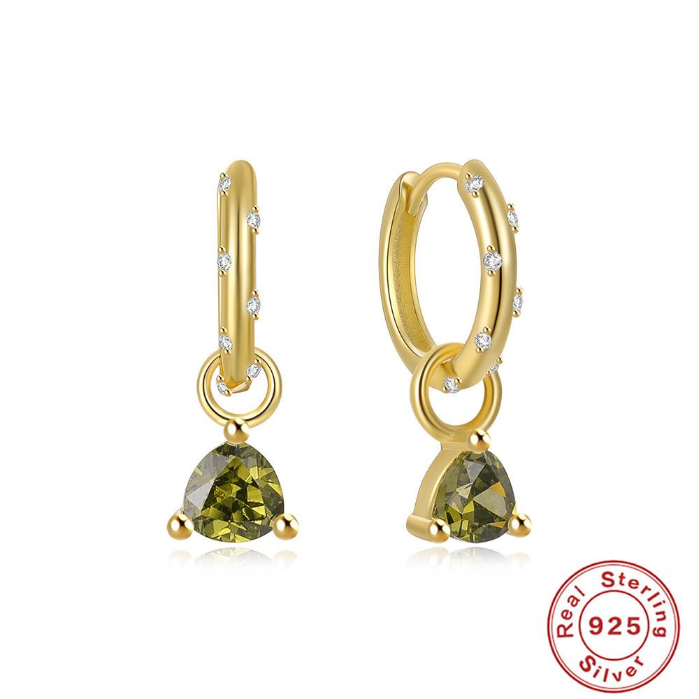 S925 Sterling Silver Color Diamond Set 5A Zircon Hoop Round Triangle Water Drop Pendant Earrings Earrings Earrings