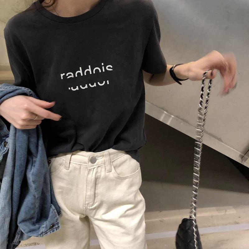 Sommer-Damenbekleidung, kurzärmelig, minimalistisches T-Shirt mit Buchstabendruck, Harajuku, lockeres T-Shirt, Y2K-Tops, modische Grafik-T-Shirts, weibliche Streetwear