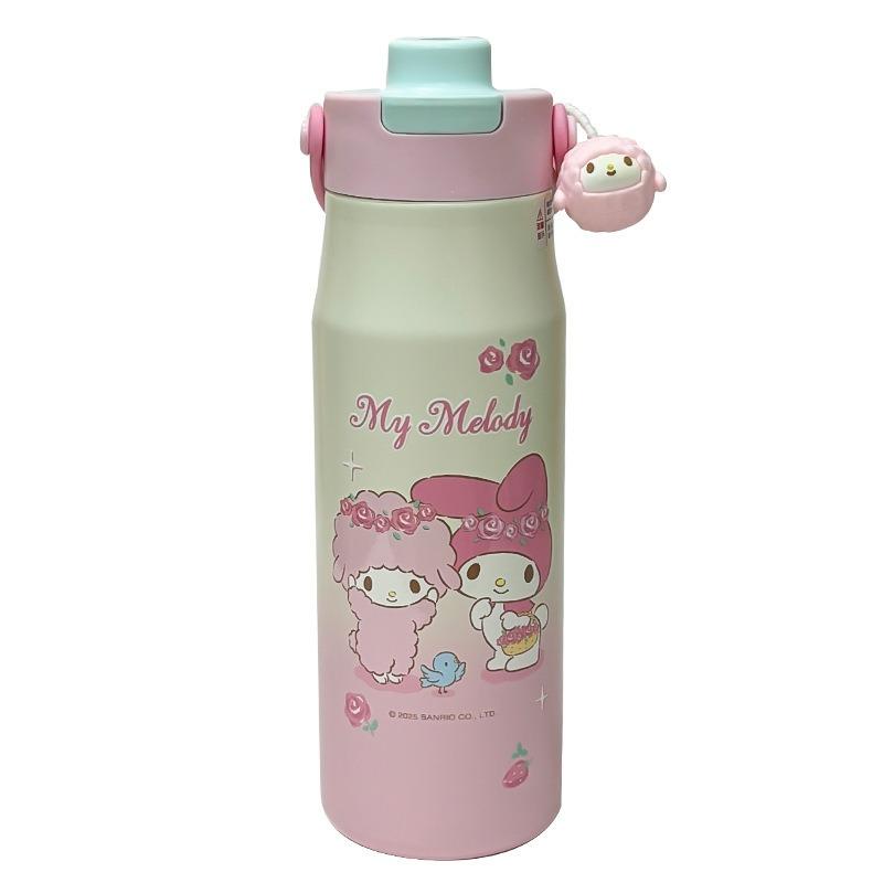X&W Kuromi Insulated Thermos Cup New Large Capacity Portable Hand Strap Straw Water Bottle for Student Girls High Appearance