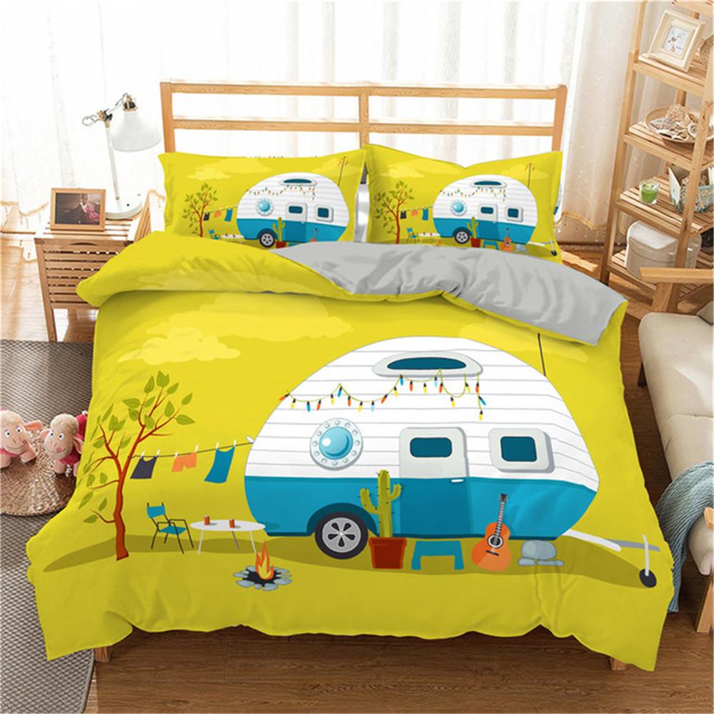 Comforter 2/3Pcs Simple Cartoons Car Bedding Set High Quality Child Excavator Crane Twin Single Full Queen King Size