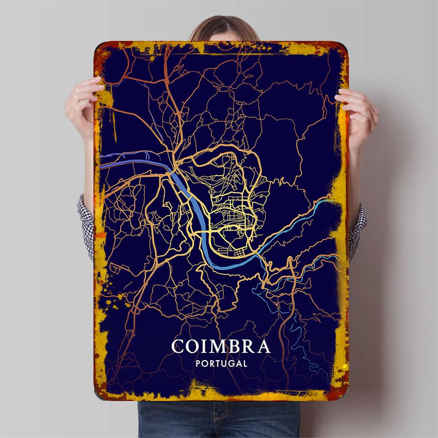 Coimbra Portugal City Map Metal Wall Art Decorative Iron Painting for Home Office Living Room Decoration