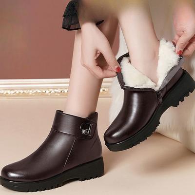 Winter Fashion Women Faux Leather Ankle Boots Female Thick Plush Warm Snow Boots Mother Waterproof Non-slip Flat Casual Shoes