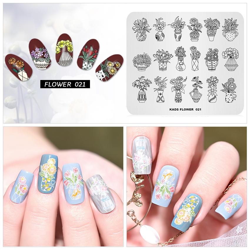 KADS Nail Stamping Plates Flower 021 Bouquet Potted Plants Flowers Nail Art Stamping Template Stamp Nails Tools Manicure