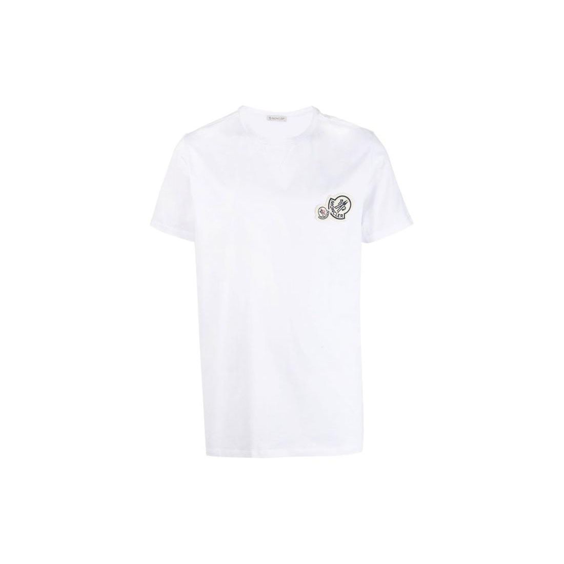 Moncler SS24 Ronde Hals Dubbele Logo Patch Korte Mouw T-shirt Unisex T-shirt Wit J10918C000588390Y001 S white