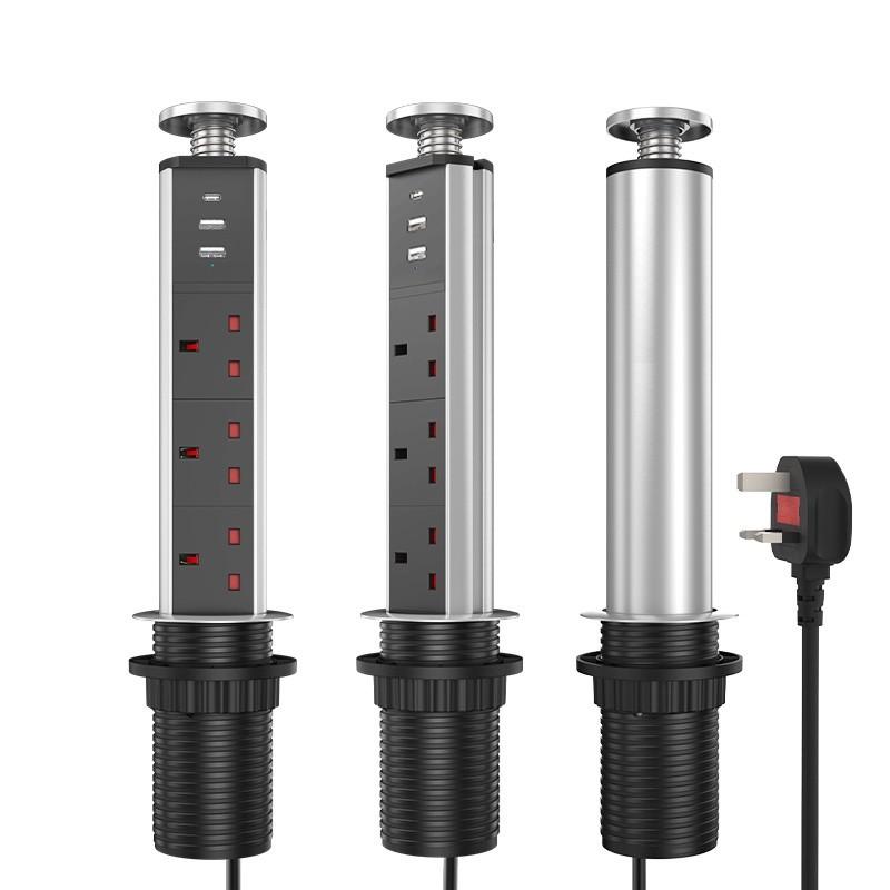 Smart Table Pop Up Power Socket 3 Outlet USB TYPE-C Tabletop Plug Household Multi Functional Hidden Power Strip