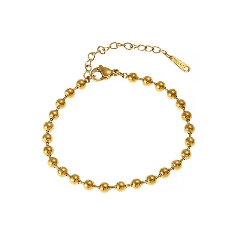 Stainless Steel Elegant Beaded Gold/ Silver Color 4 mm Round Chain Bracelets for Women 18K Gold Jewelry Accessories Wholesale