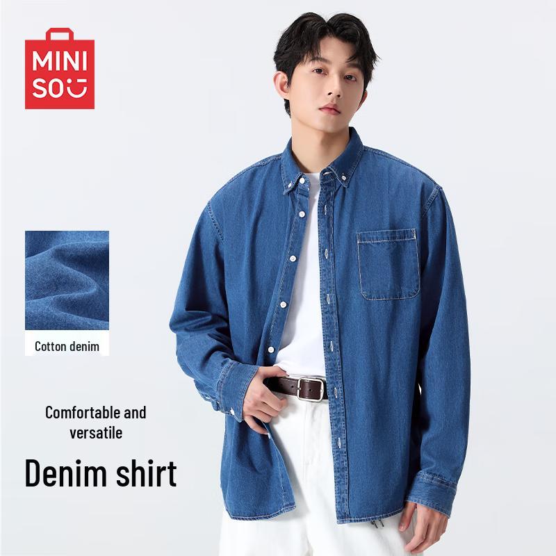 MINISO Men s Pure Cotton Breathable Long-Sleeve Shirt M