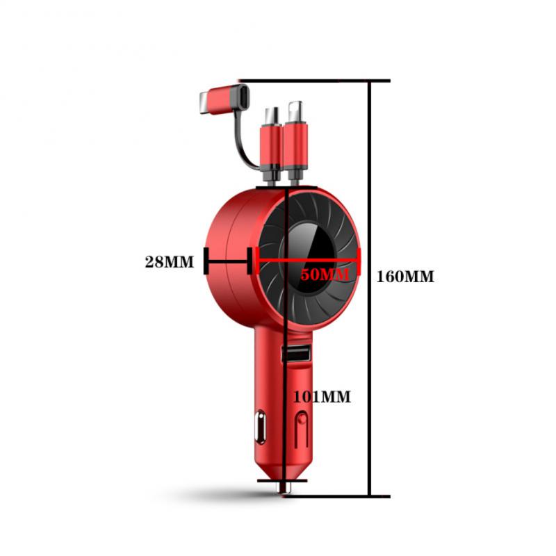 Car Phone Fast Charger Car Charger Retractable Car Charger Head With Cable For 3.0 Huawei Apple Apple Android Typec Usb