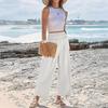 Casual Pants Anti-Wrinkle Elastic Waistband Long Pants with Pockets Pure Color Loose Fit Wide