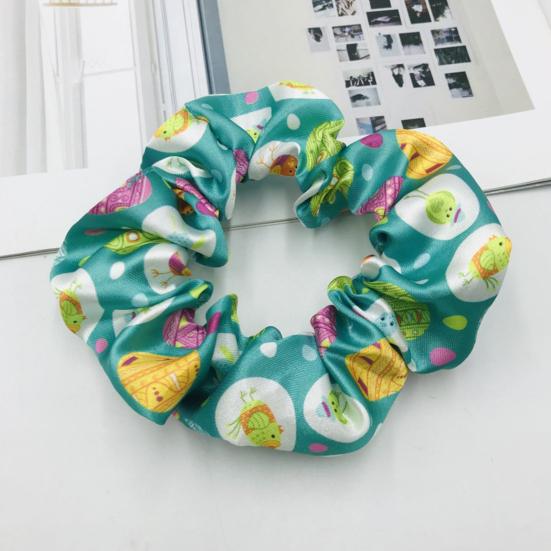Women Hair Tie High Elasticity Colorful Easter Egg Print Hair Scrunchy Smooth Satin Texture Ponytail Holder Versatile Hair Accessory