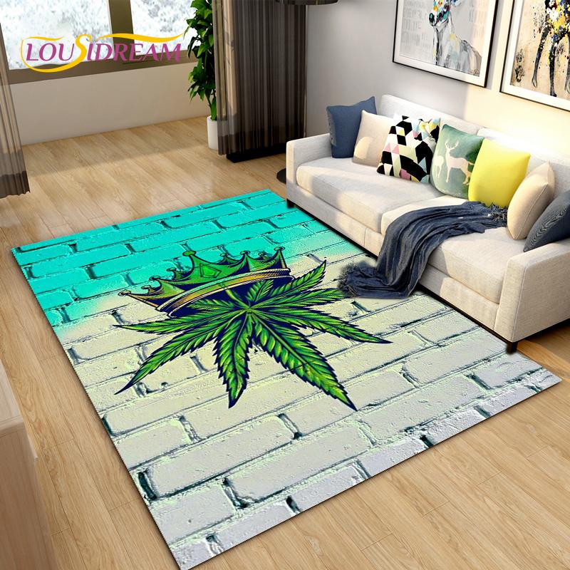 Reggae Music Jamaican Style Maple Leaf Area Rug,Carpet Rug for Living Room Bedroom Sofa Decoration,Kitchen Non-slip Floor Mat