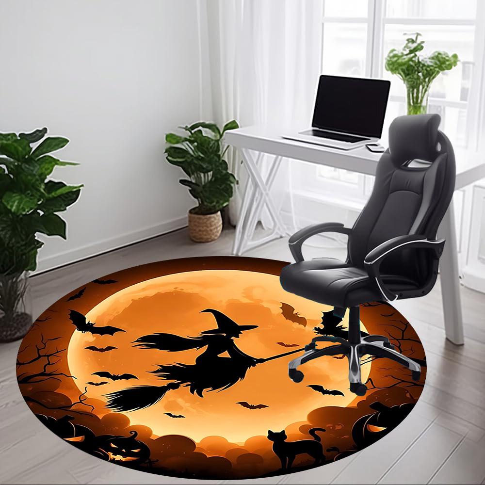 1pc Halloween Witch Office Round Area Rug, Under Office Chairs Bedroom Living Room Home Decor, Room Deco