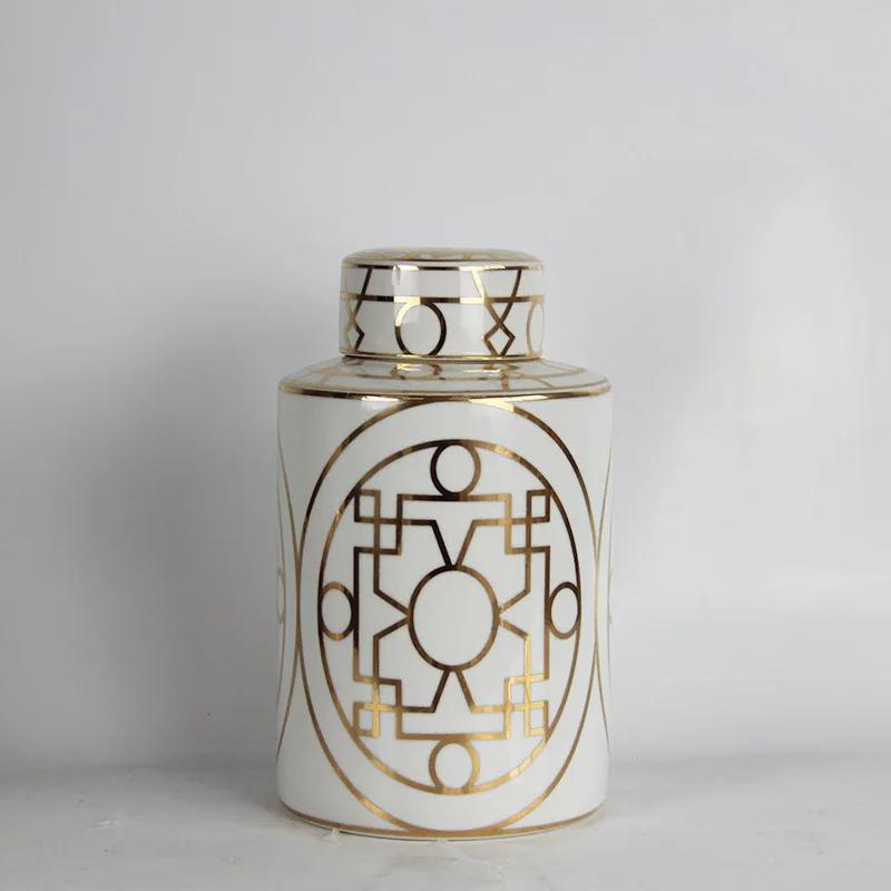 Gold Grain Ceramic Cylinder Tank Airtight Storage Jar General Jar Vase Tissue Box Ceramic Handicraft Ornaments Vintage Bottle