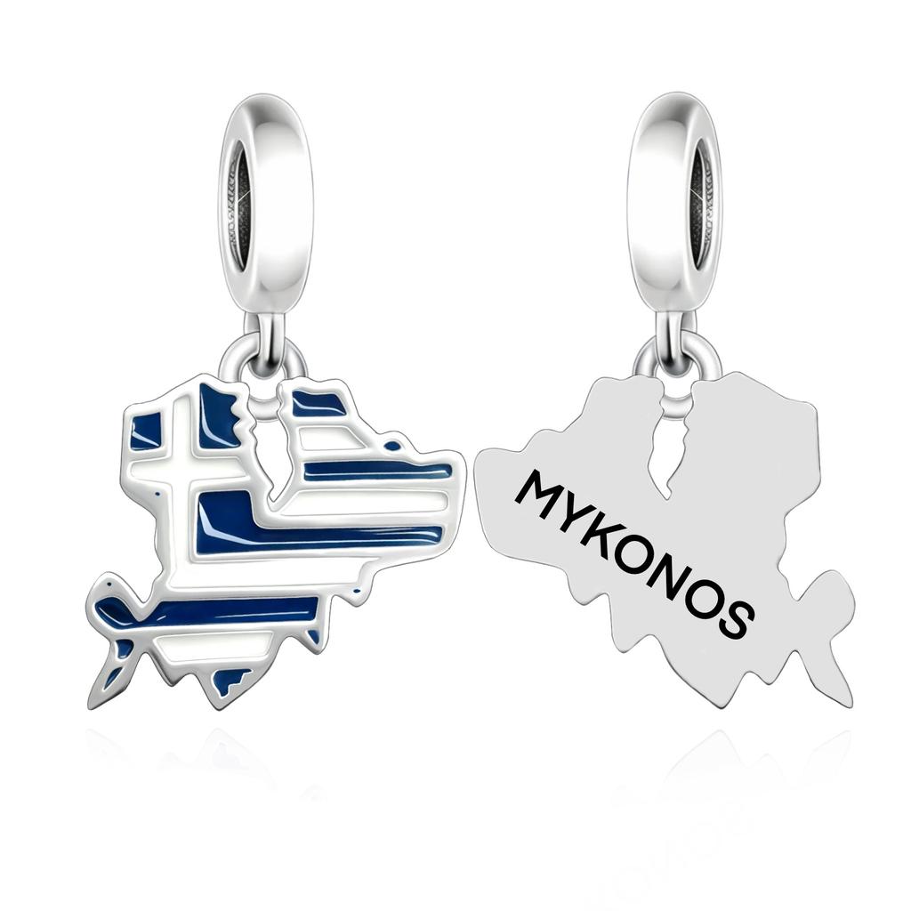 925 Silver Pan Charms Fit Original Bracelet Europe Greece Iceland France Italy Finland Flag Map Dangle Bead for Jewelry Making