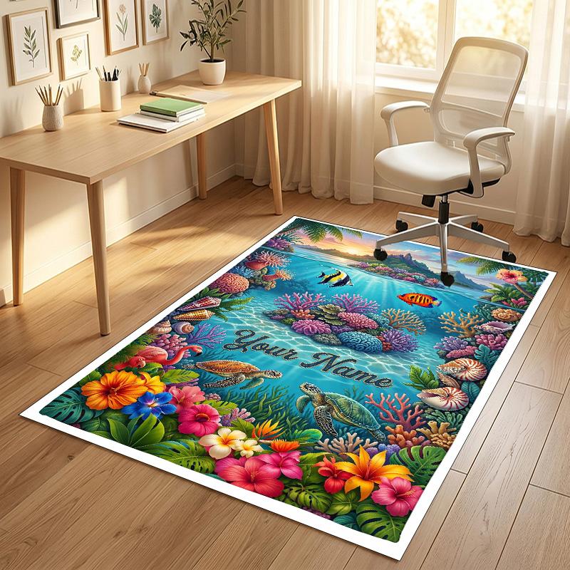 Underwater Friends Theme Soft Crystal Velvet Rug Custom Name & Text Print Non Slip Floor Rug for Bedroom Living Room