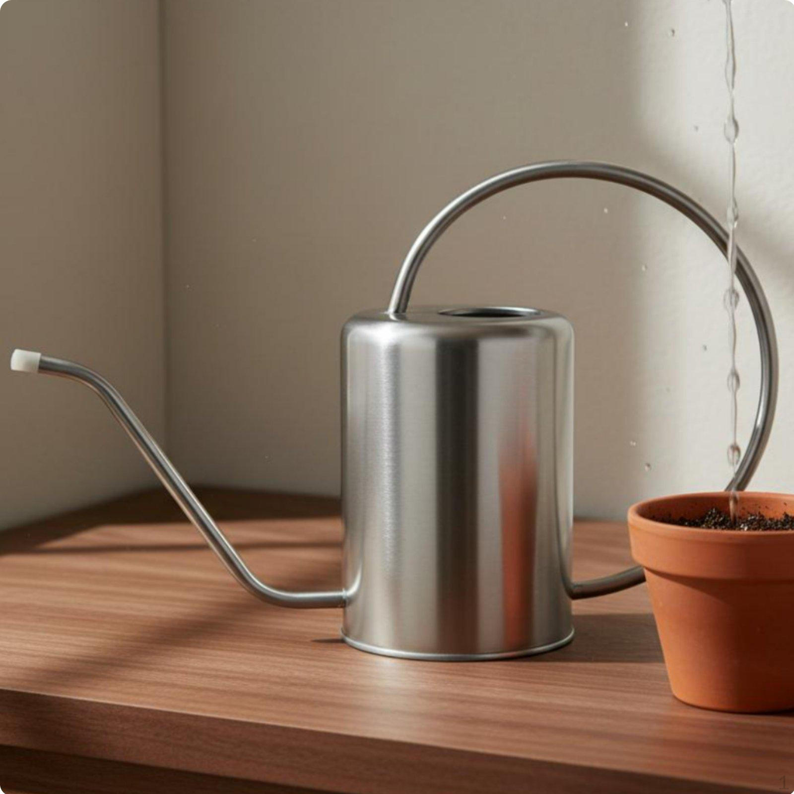 Long Spout Watering Can 2Liter Capacity Stainless Steel Pot Indoor Plant Waterer for