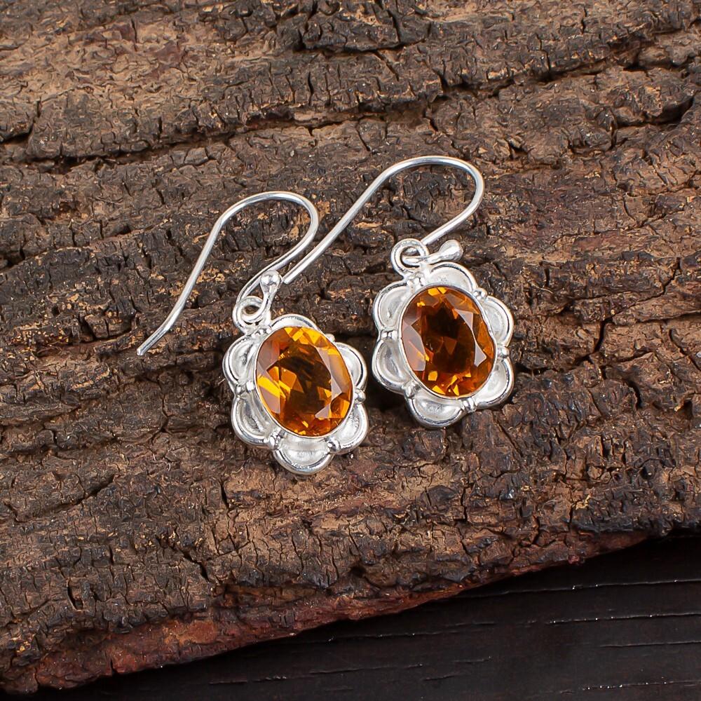 

Натуральный цитрин Драгоценный камень 925 Стерлинговое серебро Ювелирные изделия Ручной работы Серьги 1.30 EE-11-3