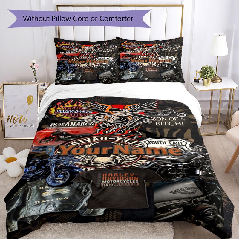 Motociclette Harley-Davidson Personalizza il tuo nome Set Biancheria da Letto Copripiumino Traspirante con Federe Decorazione per la Casa Regalo di Compleanno