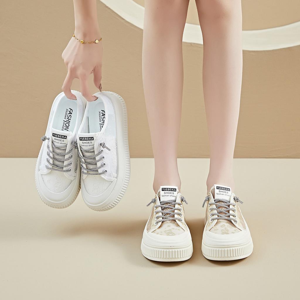 Summer White Shoes New Style of Female Students Mesh Breathable Height-enhancing Casual Street Clapper Shoes