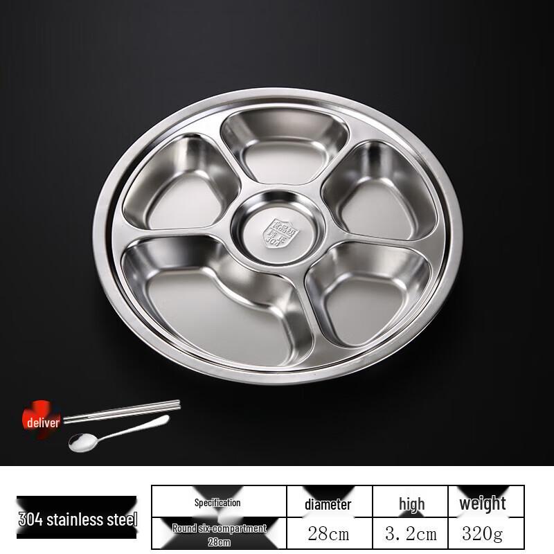 

Imported Stainless Steel 3-Compartment Round Lunch Plate (Pack of 10)