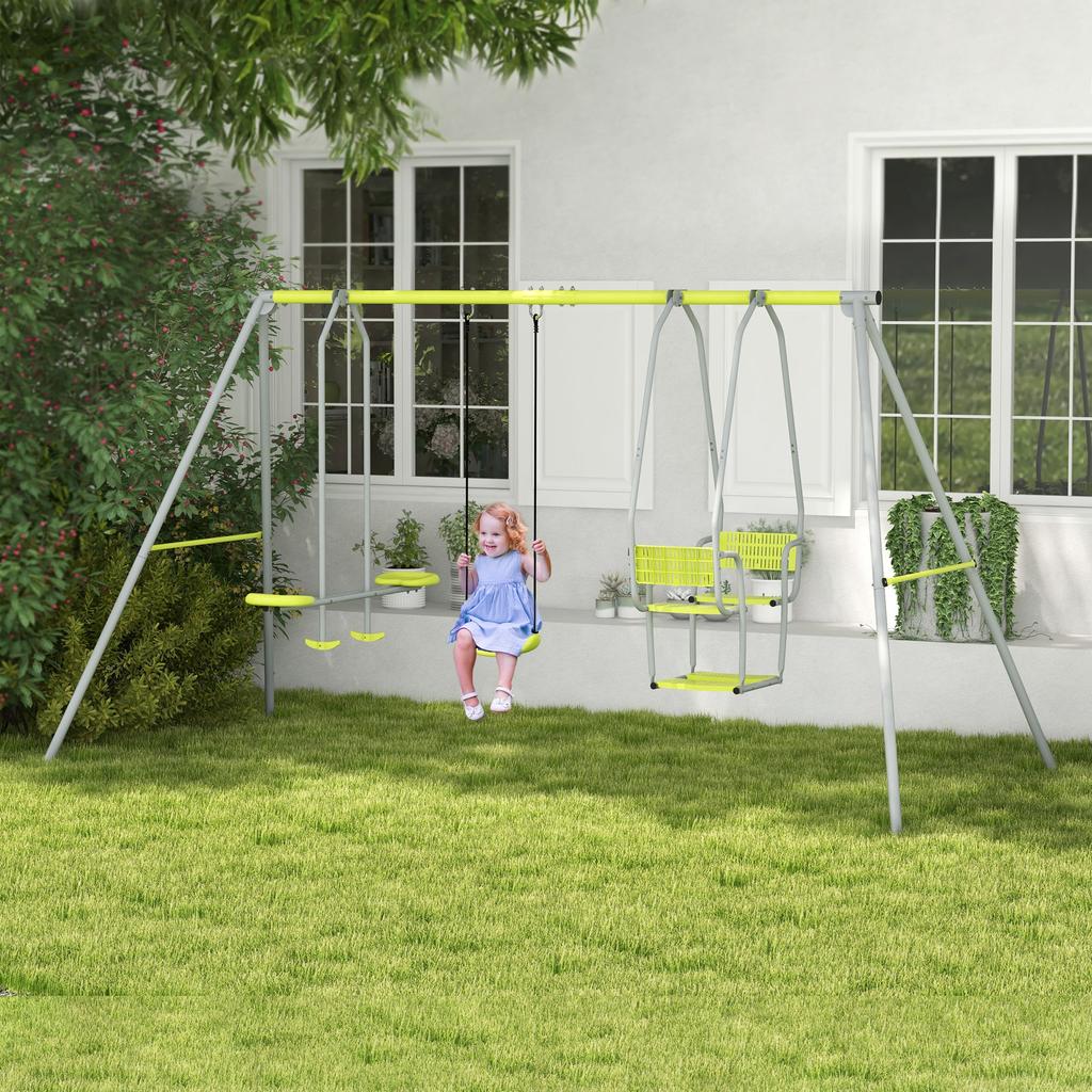 3-in-1 Children's Swing Set with 2 Face-to-Face Seats and 1 Swing Seat Max. Load 225 kg Green