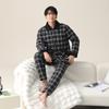 Pajamas Men'S Winter Pure Cotton Padded Three-Layer Thickened Piled Padded Cotton Woven Warm Autumn And Winter Loungewear Set