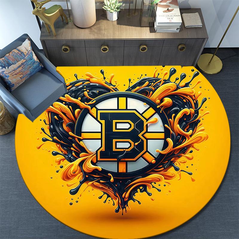 Boston Bruins Round Area Rug,Carpet Rug for Living Room Bedroom Sofa Playroom Decor,Non-slip Floor Mat