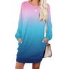 Women's Gradient Printed Fashionable Long-sleeved Round-neck Pocket Dress