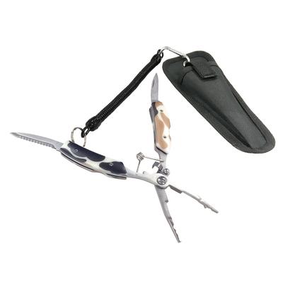 Orurudo Fishing Tackle Stainless Steel Multi-Function Fishing Pliers with Cowhide Pattern, Includes Case and Spiral Cord with Carabiner