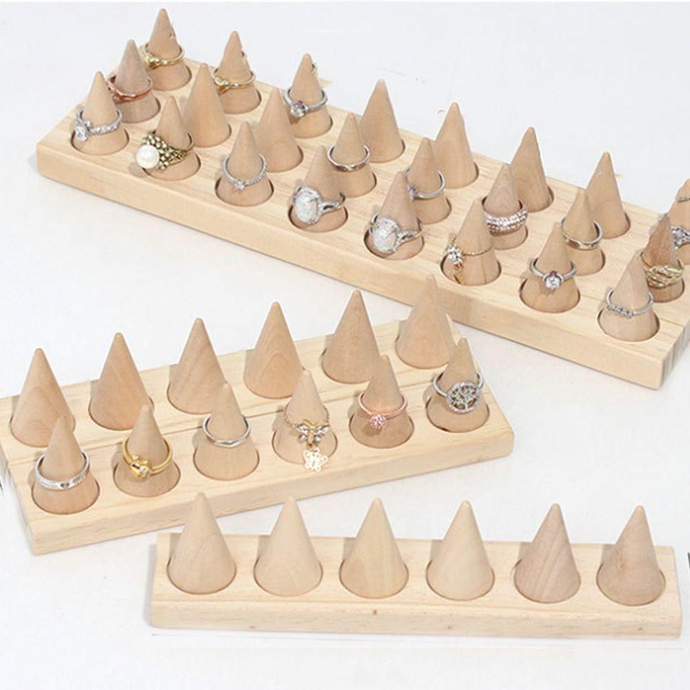 Decorative Wood Cone Ring Display Stand Retro Ring Storage Rack Crafts Bangle Storage Tray  Key