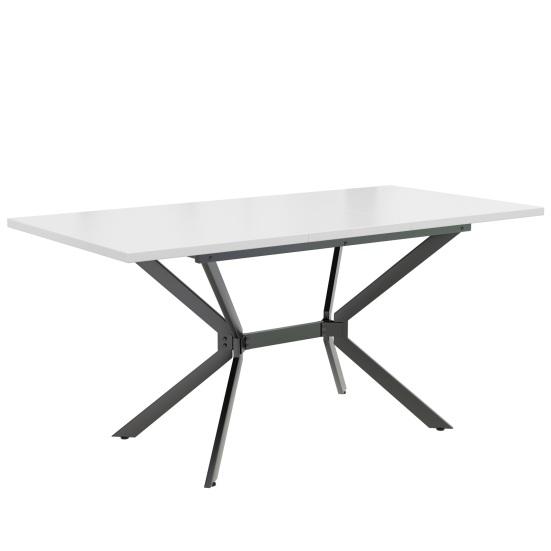Dining Table White Extendable 120/160x80cm Black Metal Legs Living Room Rectangular Table Suitable for 4 To 6 People