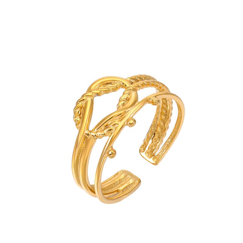 Stainless Steel Irregular Knotted Open Ring with Geometric Design in European and American Fashion