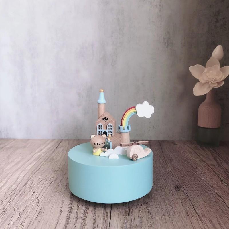 Wooden Ferris Wheel Music Box Christmas Trojan Horse Hand Rattle Handmade Music Box Crafts Creative Ornament Toys