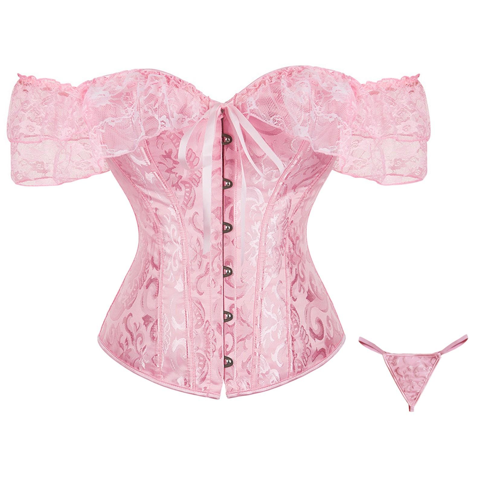 

Корсетные топы для женщин, корректирующее белье, боди с утягивающим эффектом и эффектом пуш-ап, топ-бюстье, корректирующее белье, стринги M розовый