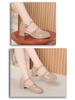 Damen 2024 Hollow Chunky Heel Sandalen: Mittelhoher Absatz Leder mit Ein-Wort-Schnalle & Geschlossene Zehe – Sommerlicher Sanfter Stil