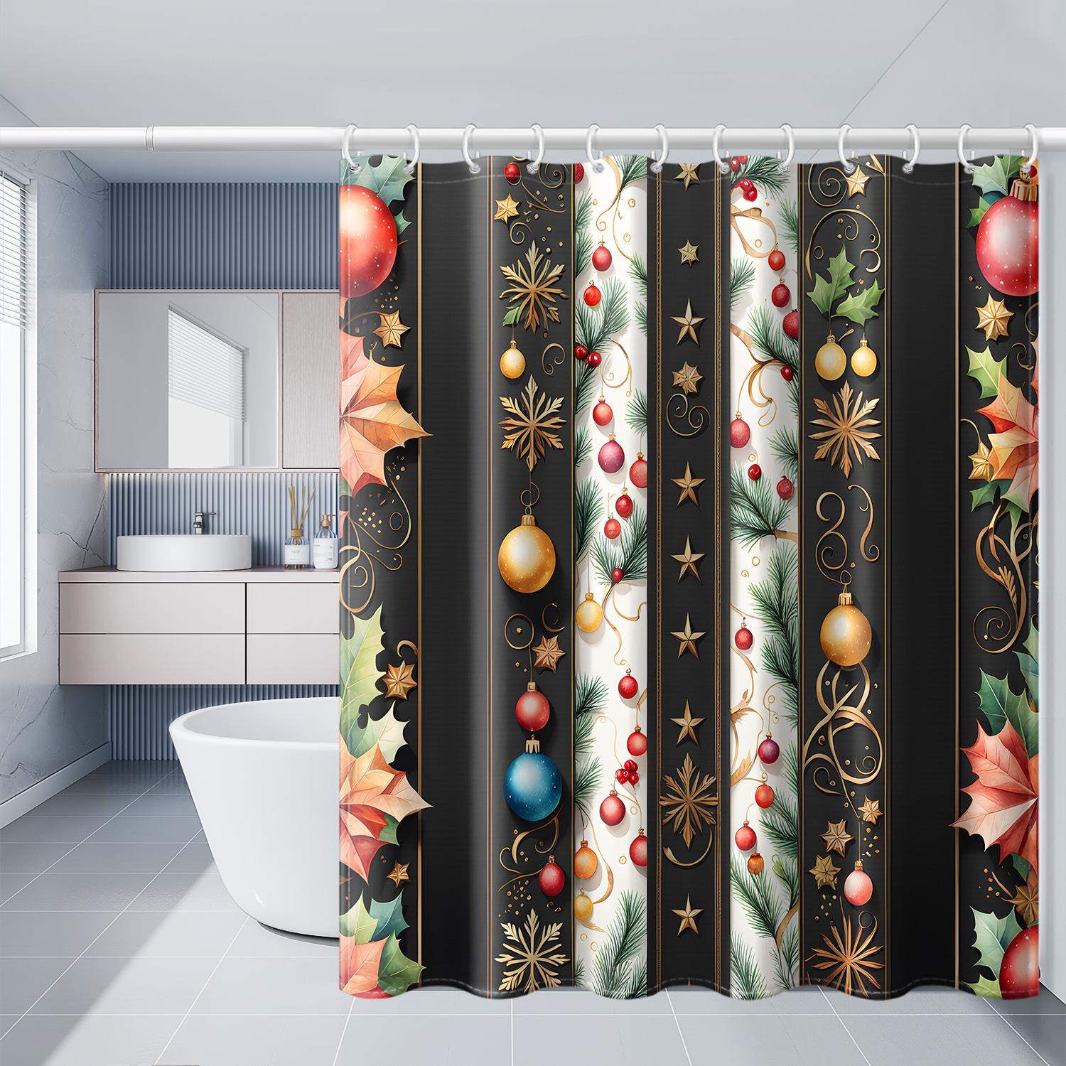 

1 шт. осенняя рождественская душевая занавеска с принтом в вертикальную полоску, с пластиковыми крючками, цветочная рождественская перегородка для ванной комнаты 180*180cm