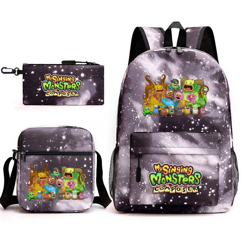 2024 New Monster Concert Starry Sky Backpack My Singing Monsters Elementary School Bag Three-piece Set