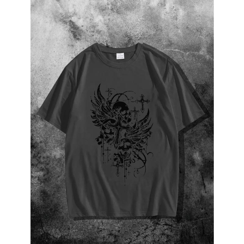 American Hip-hop Street Cross Two Skull Casual Breathable Trendy Men's T-shirt Summer Men's and Women's Casual Y2K T-shirt