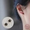 925 Sterling Silver Temperament Black Zirconia Flower Earrings for Women Mini Fashion Ear Accessories