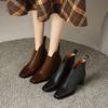 Fashion Women's new autumn and winter square toe retro leather cowhide mid heel thick heel size Chelsea calf boots