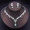 Exquisite Dangle Earrings and Necklace for Women Elegant Jewelry Set Flower Design Shining Rhinestone Necklace Set Wedding