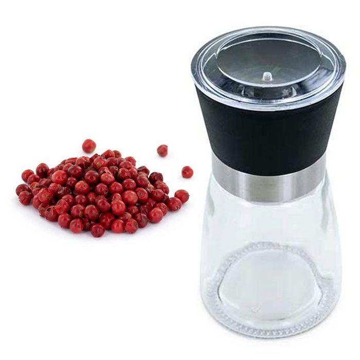 Gewürzmühle aus Glas und Keramik + rosa Beeren aus Madagaskar